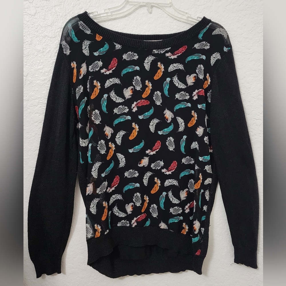 Poem by Oliver Bonas Women's Feather Print Fine Knit Sweater. Size US 6. UK 10